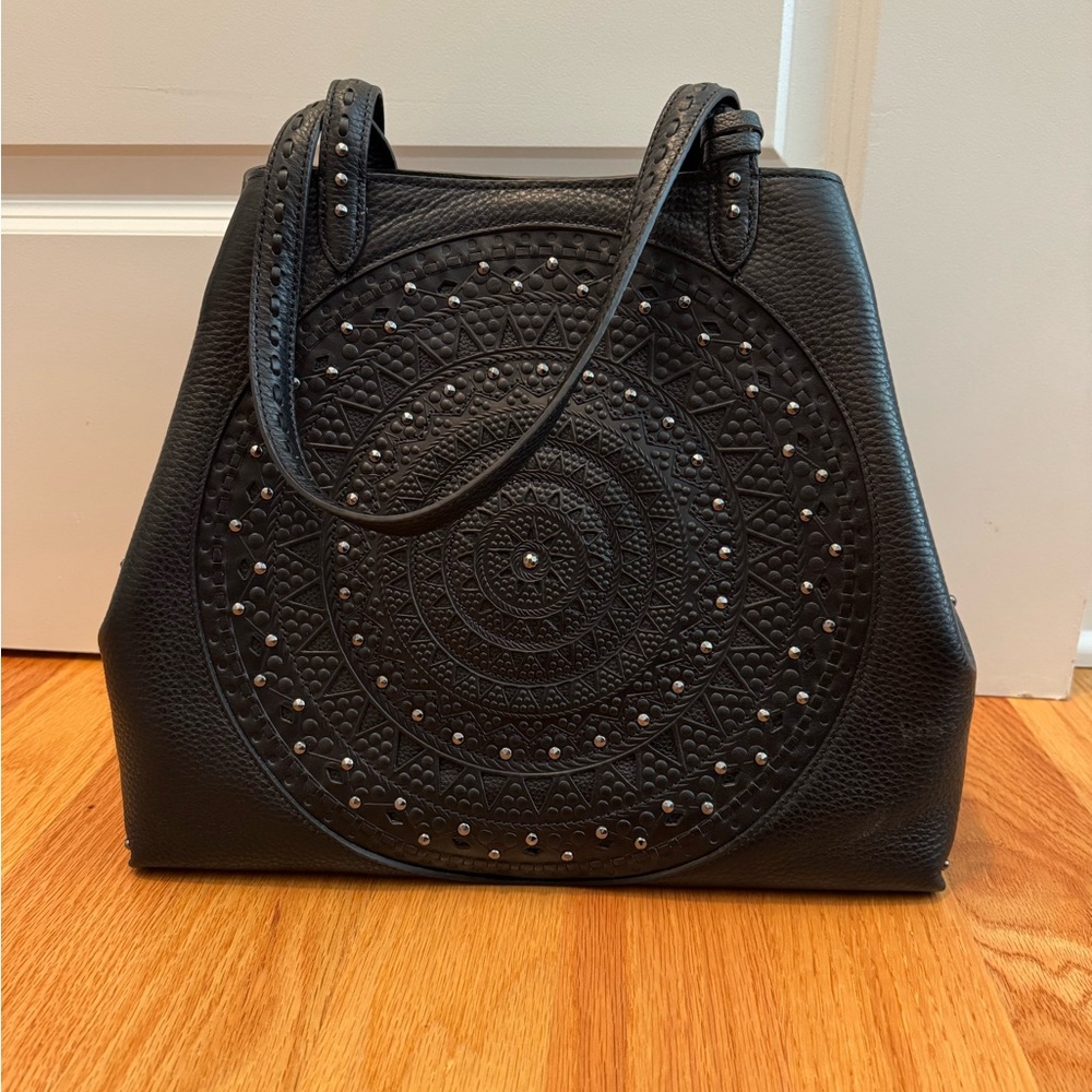 Brighton Claudine Ferrara Medallion black leather tote